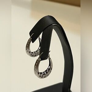 Silver Hoop Earrings with Intricate Design 925 Sterling Silver.